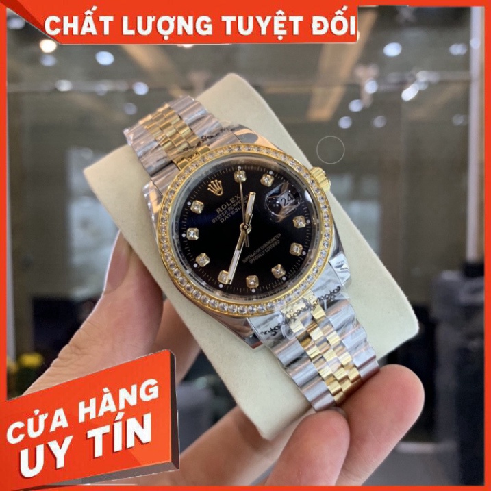 Đồng Hồ Nam RoLex Sapphire RA25 Case 36mm ĐEN viền đá Máy cơ Automatic Nhật
