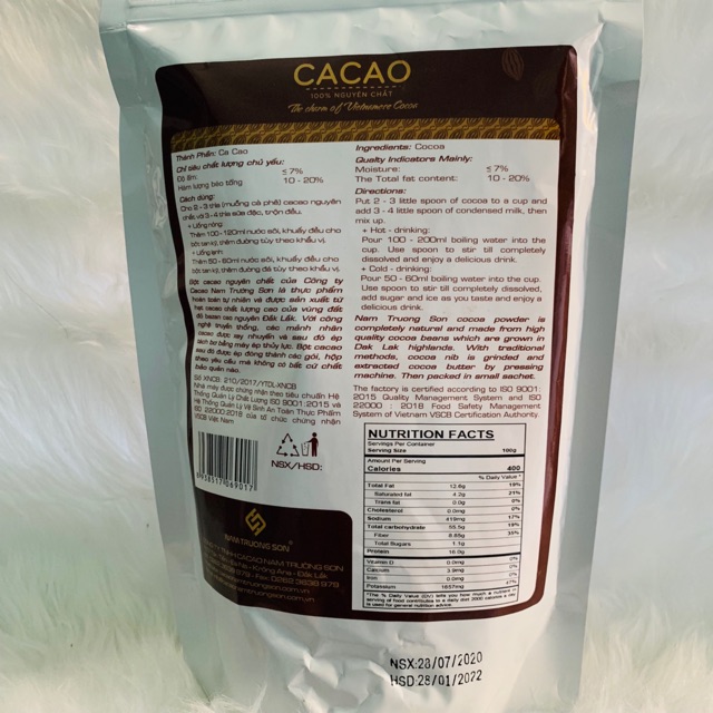 Cacao Nam Trường Sơn Chính Hãng Loại Nguyên Chất 500G