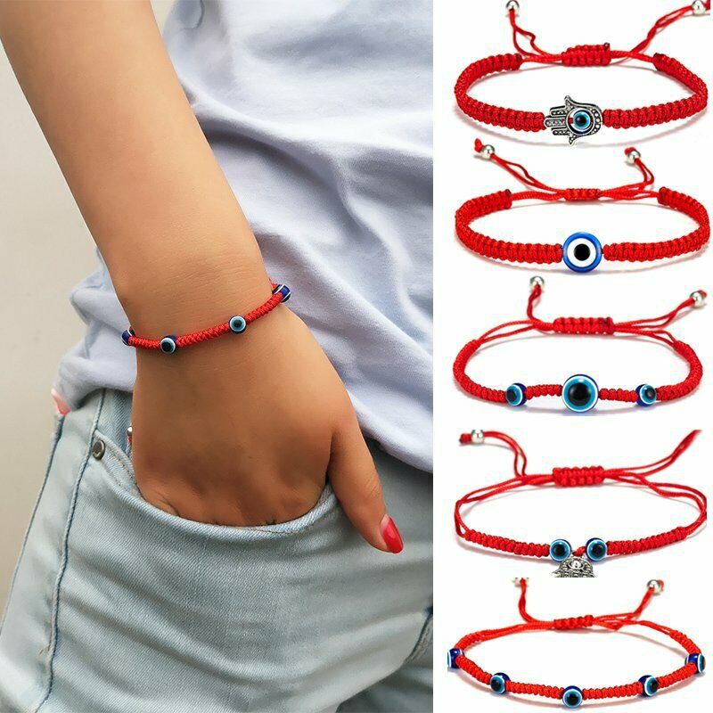 Vòng đeo tay BELLA-BEE dây bện màu đỏ thiết kế mắt quỷ điều chỉnh được phong cách cá tính thời trang unisex