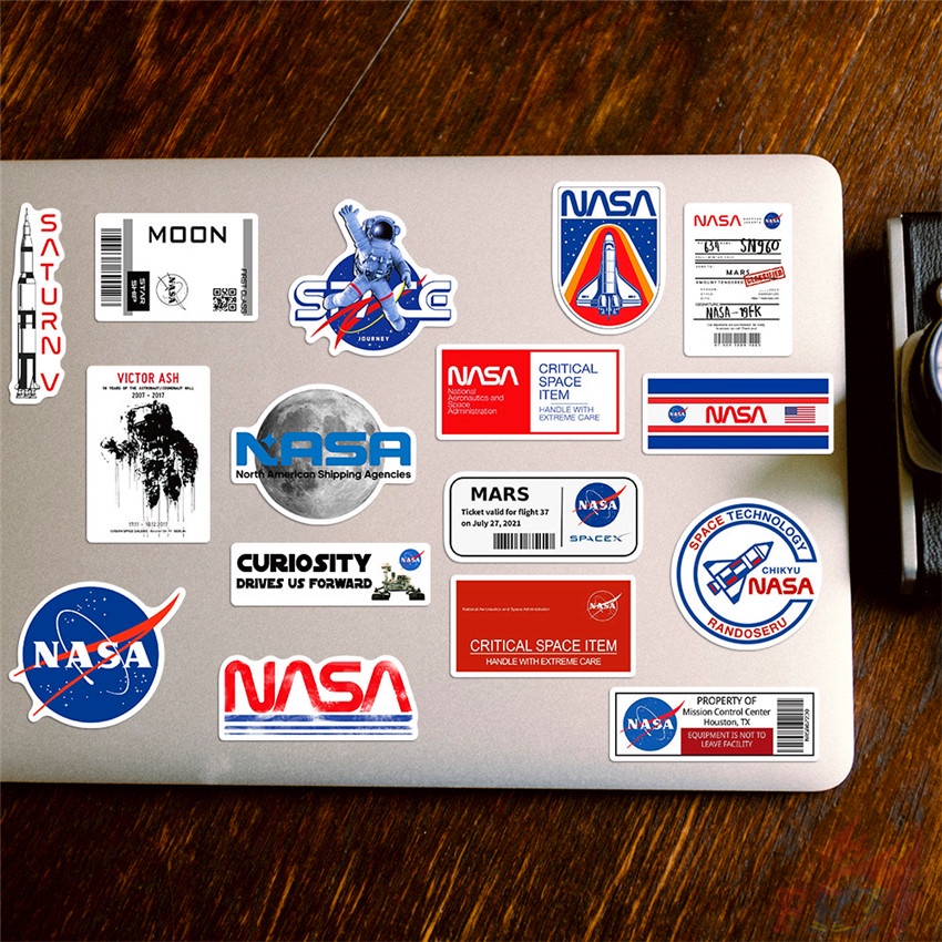 ❉ Miếng Dán Hình Logo NASA ❉ Bộ 50 Miếng Dán Chống Thấm Nước Họa Tiết Thời Trang Dùng Trang Trí