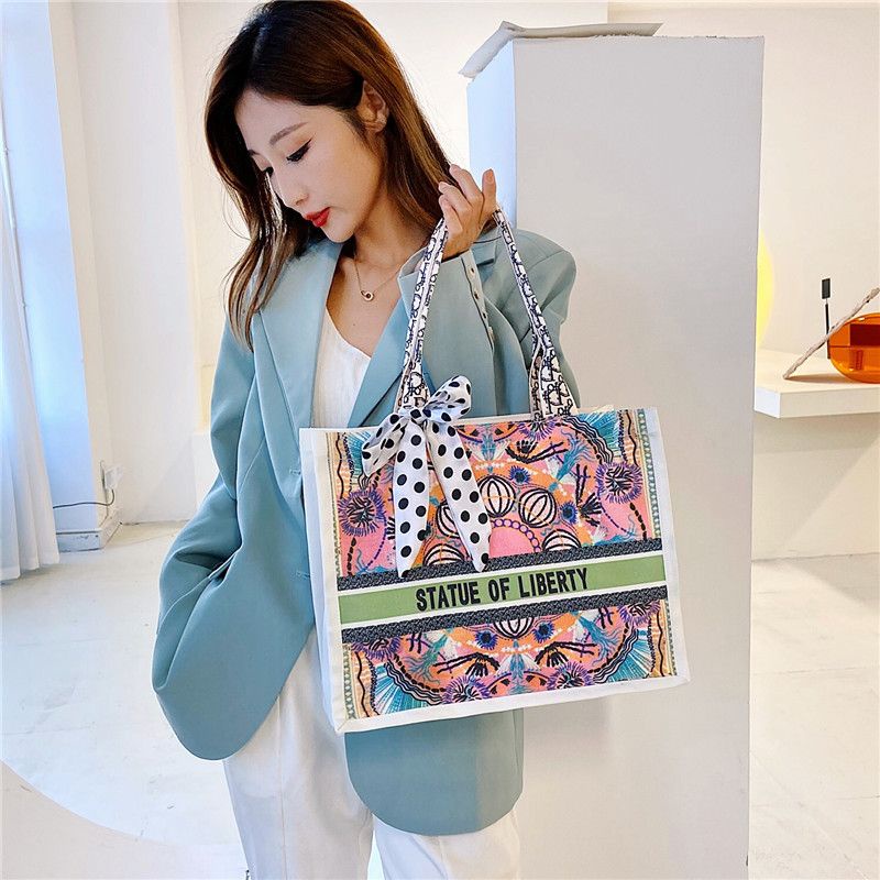 Túi Xách Nữ Công Sở,Giỏ Sách Họa Tiết Thổ Cẩm Dior Tặng Kèm Khăn