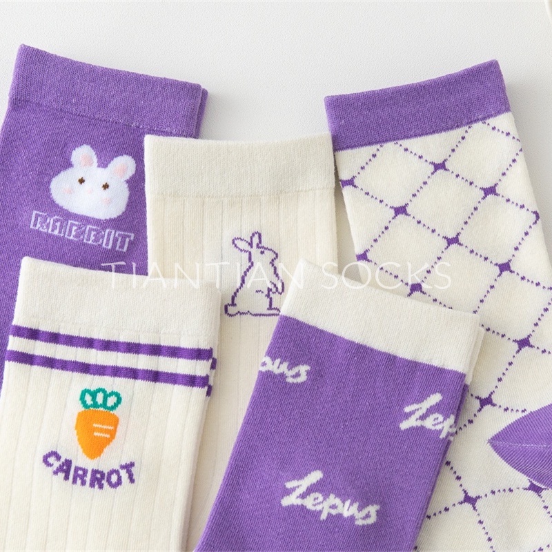 TIAN TIAN T114 Tất vớ nữ cổ cao Đôi vớ Cotton in hình thỏ dễ thương nhiều màu phong cách Nhật Bản
