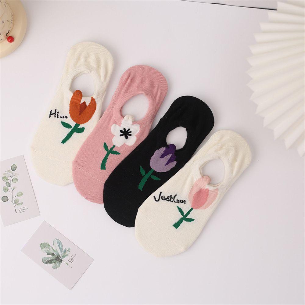 FORBETTER Đôi Vớ Cotton HọA TiếT Hoa Tulip ThờI Trang Cho Nữ