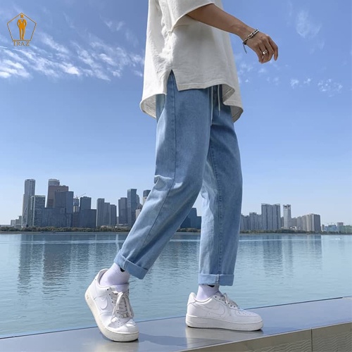 Quần jean nam, xanh, đen, xám, trắng chất bò dáng xuông đứng TRAZ. Quần baggy nam, jeans, ống suông rộng suông