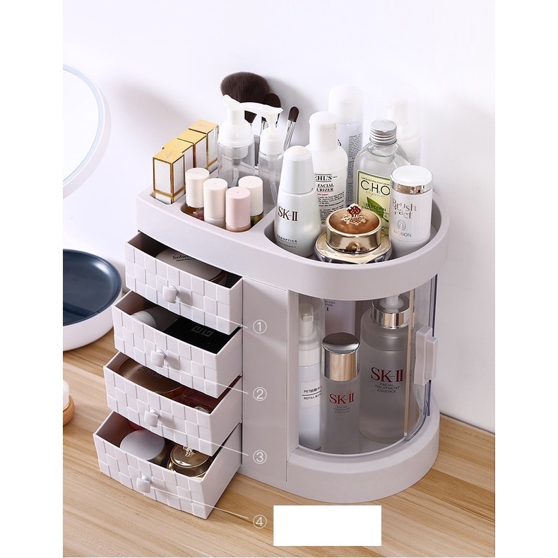 Khay nhựa cao cấp nhiều ngăn nhỏ để và sắp xếp mỹ phẩm, trang sức cá nhân, thiết kế đẹp có ngăn kéo và nắp trong suốt