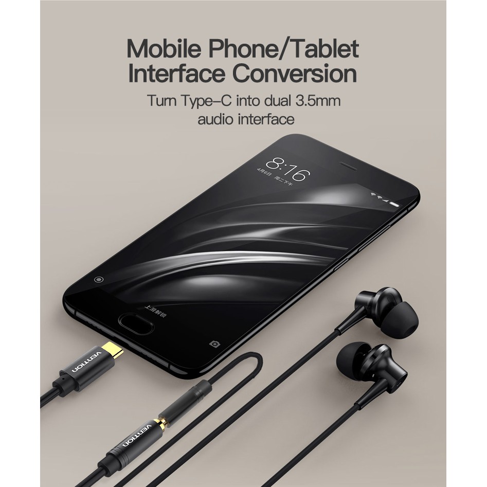 Dây cáp chuyển đổi âm thanh vention USB Type C sang 3.5mm