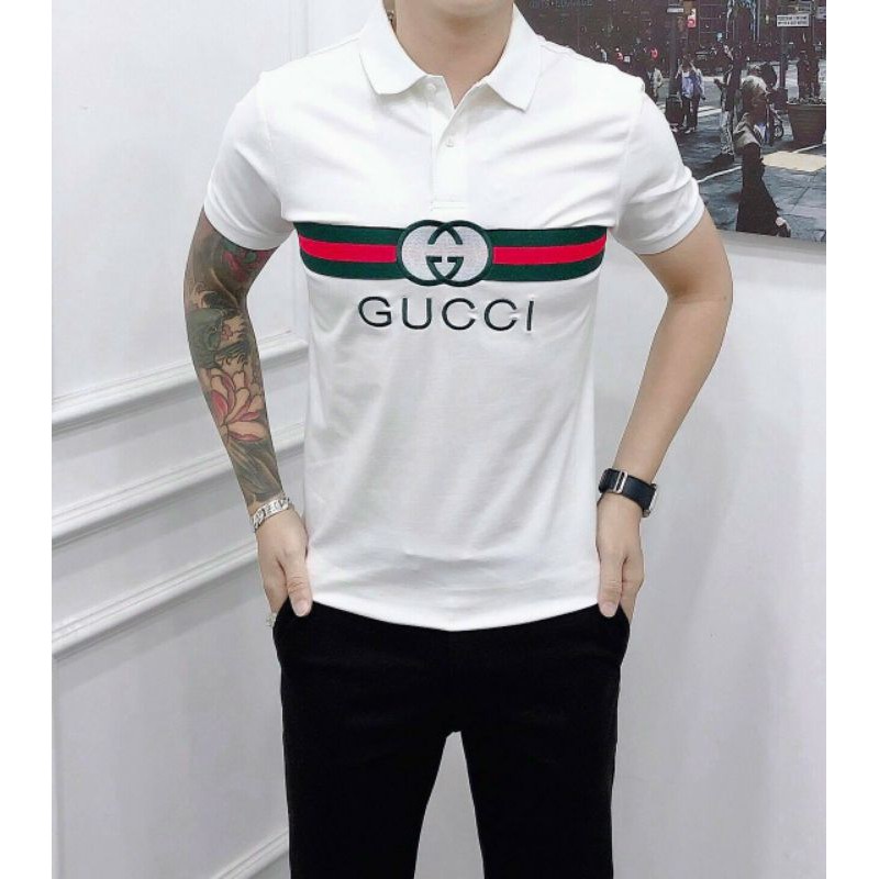 Áo thu nam có cổ in hình Gucci chất liệu thun cotton cực kì thoáng mát.