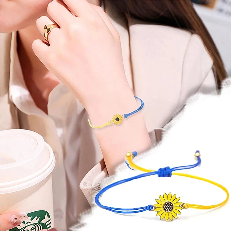 1 Vòng Tay Dây Bện Mặt Hoa Hướng Dương Nhỏ Sáng Tạo Có Thể Điều Chỉnh Dành Cho Cặp Đôi