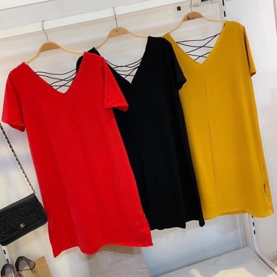 [ Mã FAMAYWA2 giảm 10K đơn 50K] Đầm suông form rộng cổ tim đan dây lưng chất cotton dày đặn - CM Shop