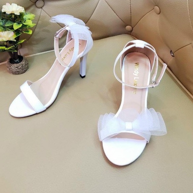 Giày sandal gót nhọn gắn nơ hot nhất thu đông 2020 9cm -w30