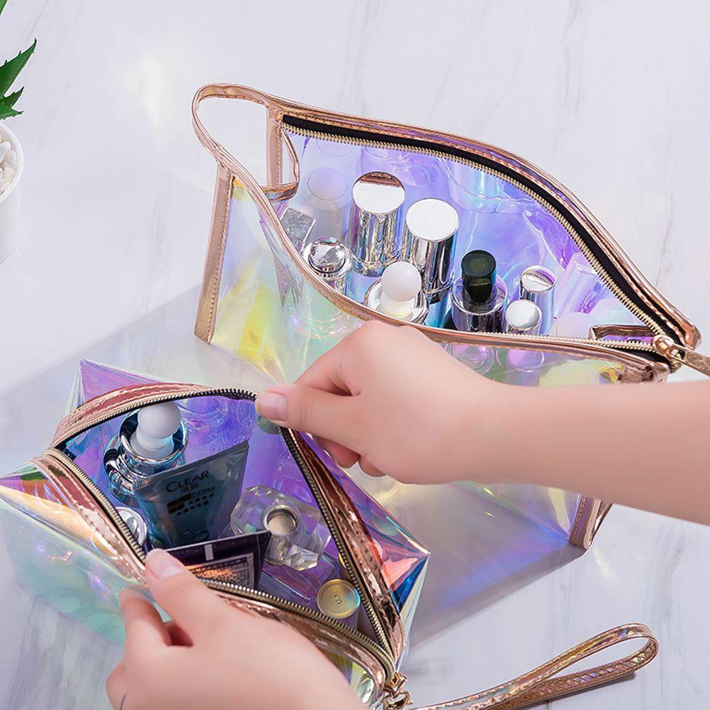 Túi Đựng Mỹ Phẩm / Cọ Trang Điểm Màu Laser Có Khóa Kéo Di Động Tiện Dụng Cho Nữ
