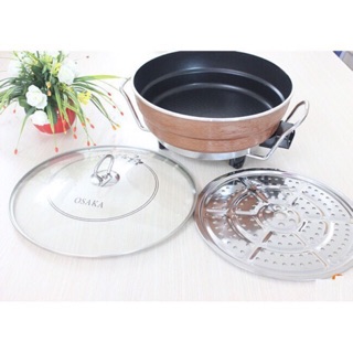 Chảo lẩu điện đa năng Osaka chiên dán hấp xào tặng vỉ hấp.