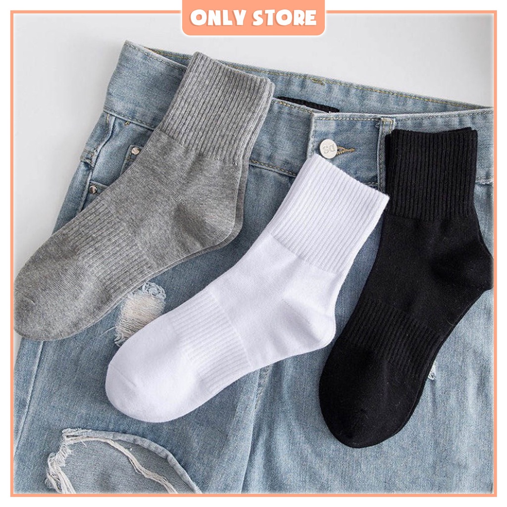 Tất vớ cổ cao trơn trắng đen nam nữ thời trang Unisex Hàn Quốc co giãn thoáng khí - Only Store