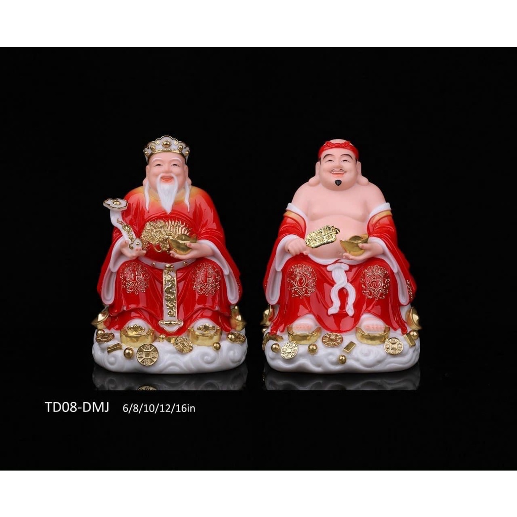 Cặp Thần Tài Thổ Địa - Tài Địa Bột Đá Đỏ 8 in - 20cm