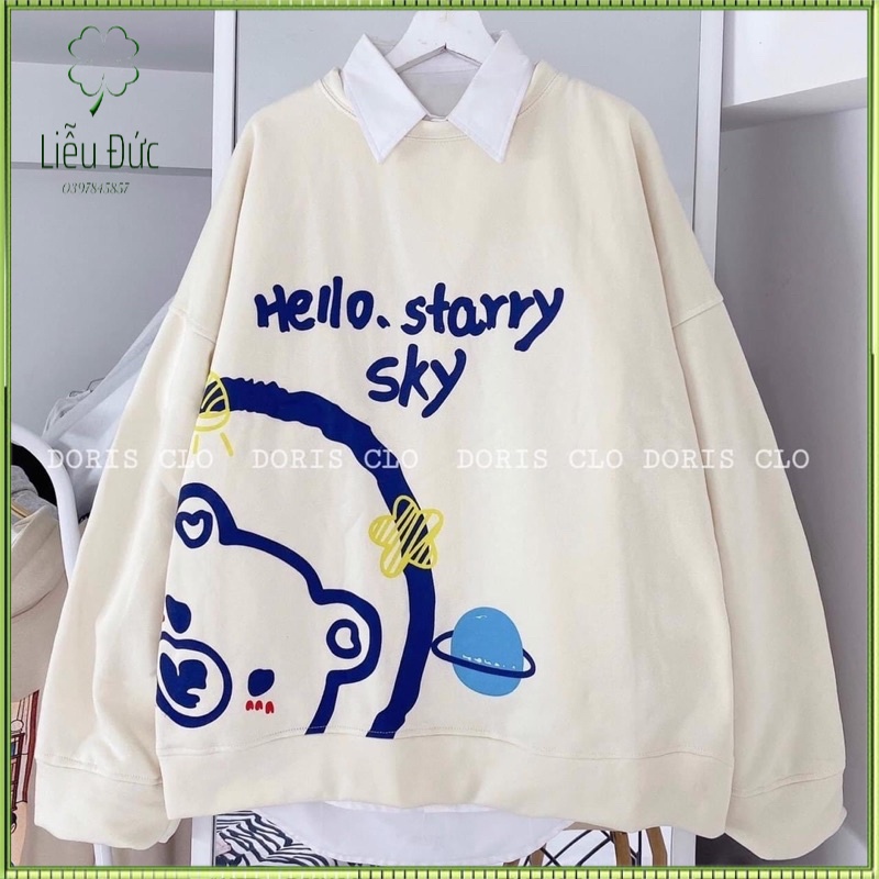 ÁO SWEATER Gấu Hello Dáng Rộng Tay Phồng Form To 70kg