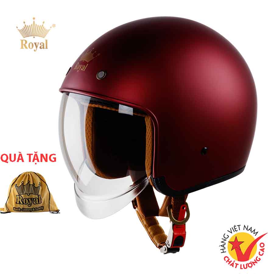 Mũ bảo hiểm 3/4 Royal M139 kính âm đỏ đô, size M L XL, mũ 3/4 Royal bảo hành 12 tháng