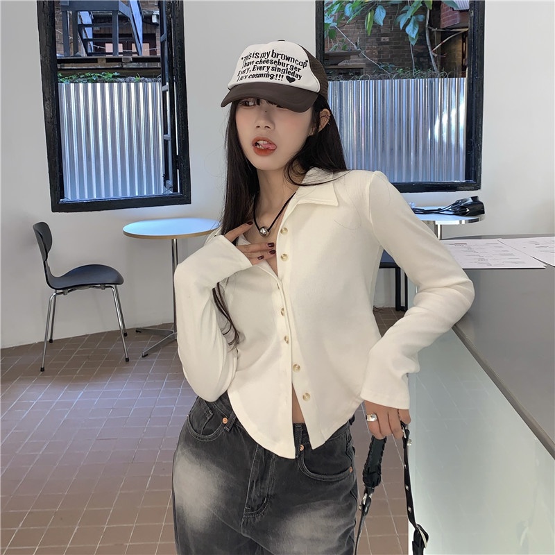 Áo sơ mi nữ tay dài cổ bẻ ôm dáng thanh lịch thời trang phong cách Hàn Quốc | BigBuy360 - bigbuy360.vn