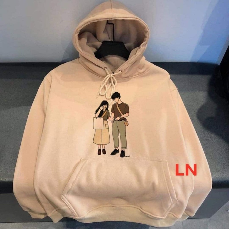 Áo hoodie chàng trai cô gái đeo túi LN11