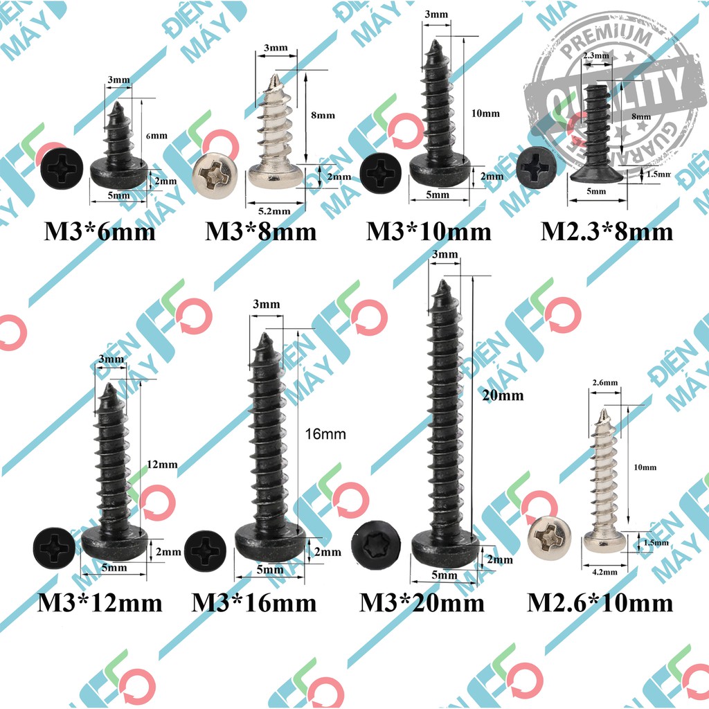 DMF5 Vít các loại chuyên dùng cho vỏ hộp pin, vỏ máy (Túi 100 vít)