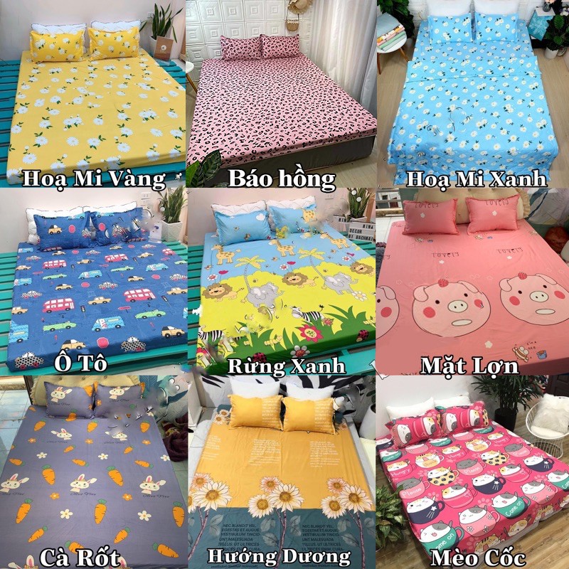 Bộ Ga Gối Giường Cotton Poly đủ màu đủ size ga giường miễn phí bo chun