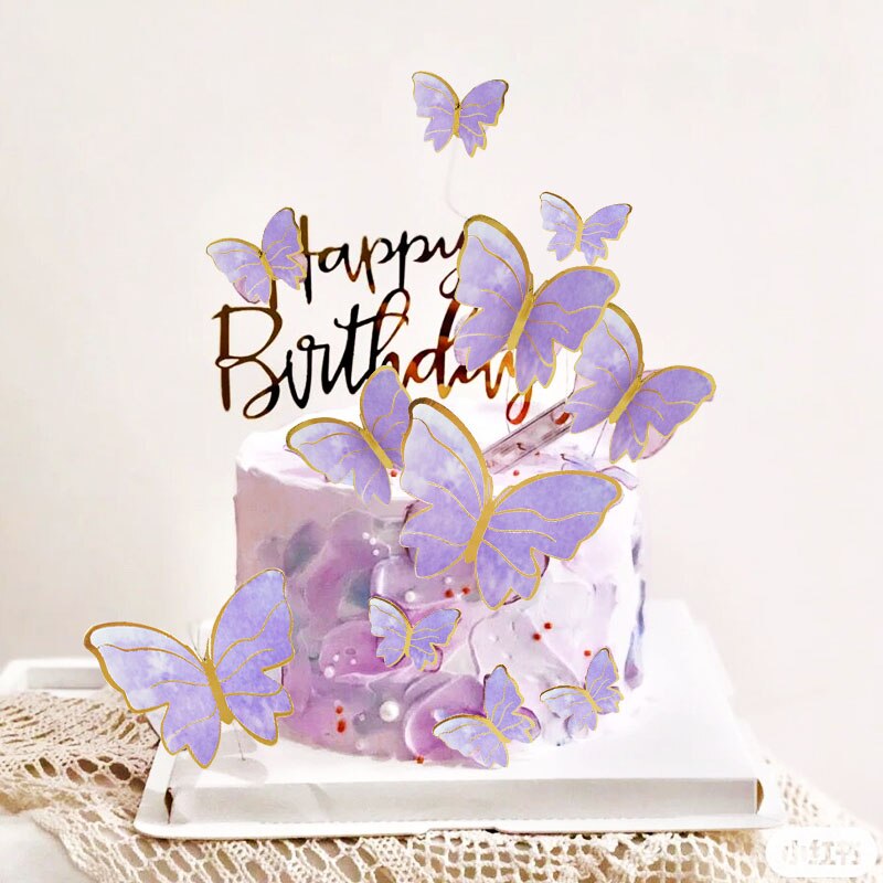 Set 10 phụ kiện cắm trang trí bánh kem hình bướm màu vàng hồng xinh xắn