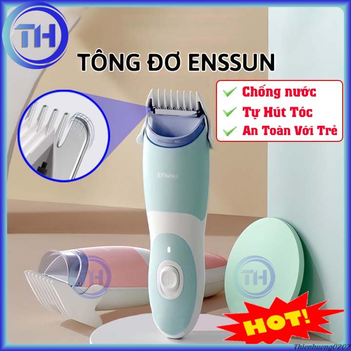 [Tặng kèm dậu gội cho bé] Tông đơ cắt tóc cho bé ENSSUN tự động hút tóc , Chống nước cực tốt dễ dàng vệ sinh