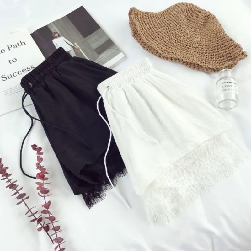 Quần shorts đũi phối ren lưng thun nữ🥰