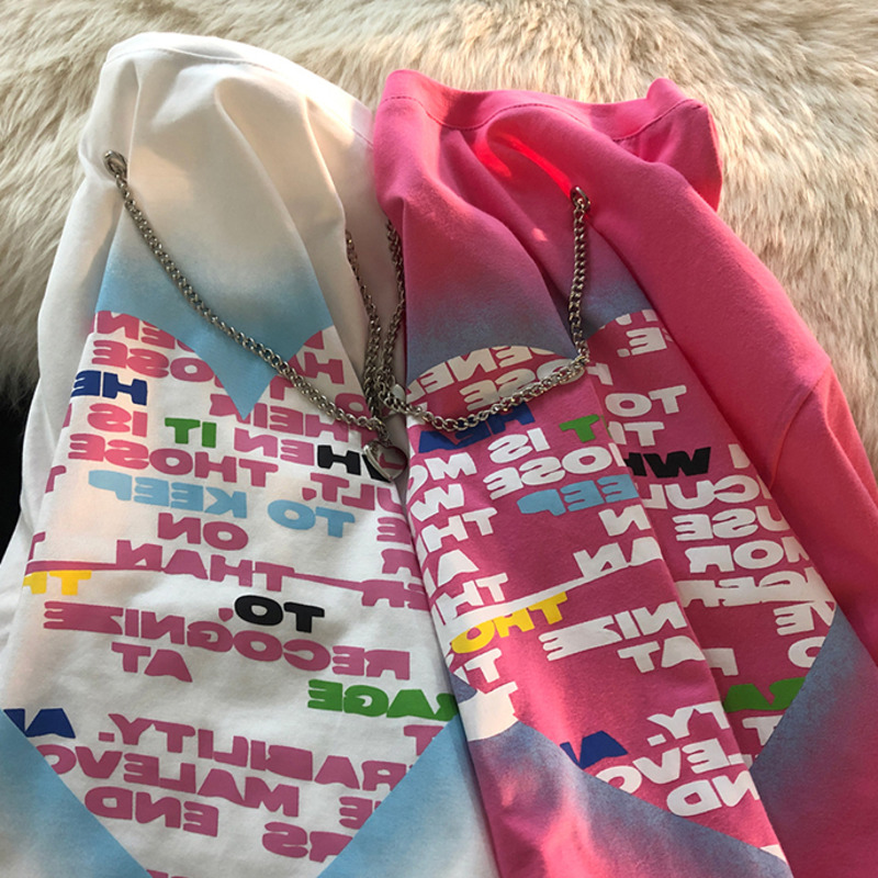 Áo Thun Tay Lỡ Thời Trang Trẻ Trung 1951078Áo Thun Dáng Rộng Họa Tiết Trái Tim Phong Cách Hip Hop Dễ Phối Đồ Cho Cặp Đô