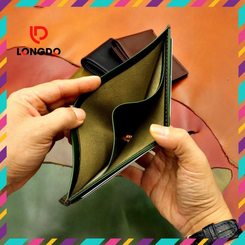 Ví Da Bò Nam Handmade Màu Xanh Lá - Cam Kết 100% Da Bò Thật