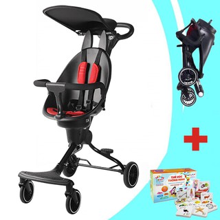 Xe Đẩy Thông Minh 4 Bánh Gấp Gọn Cho Bé V5-B Đảo Chiều, Có Mái Che Nắng - TẶNG KÈM BỘ THẺ HỌC THÔNG MINH 416 THẺ