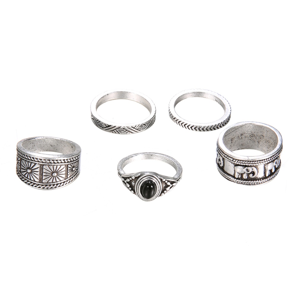 Bộ 5 nhẫn đeo đốt ngón tay khắc họa nhiều hình phong cách retro cho nữ
