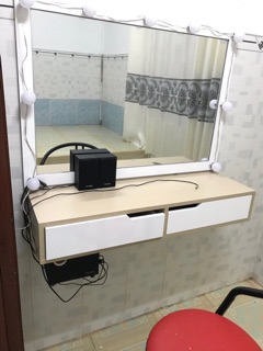 Bàn trang điểm treo tường trắng-vân gỗ 2 ngăn kéo 100cm BTD-388