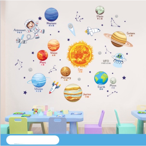 Decal dán tường ⚡️𝐅𝐑𝐄𝐄 𝐒𝐇𝐈𝐏⚡️ tranh dán Bé khám phá vũ trụ - PVC chống thấm nước, keo siêu dính
