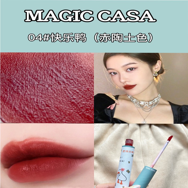 Set 5 Son Kem MAGIC CASA Màu Lì Dưỡng Ẩm Tự Nhiên Chống Nước Lâu Trôi Hình Chú Vịt