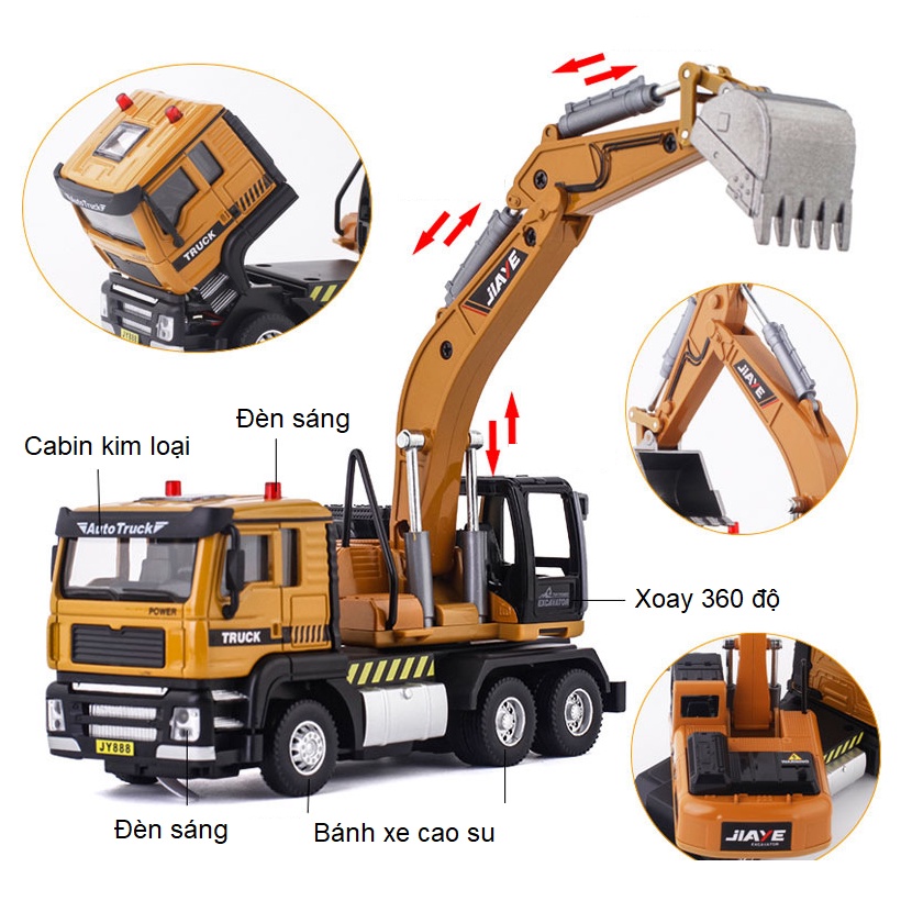 Mô hình xe cẩu xúc đồ chơi trẻ em xe có âm thanh và đèn được làm bằng hợp kim nhựa tỉ lệ 1:50