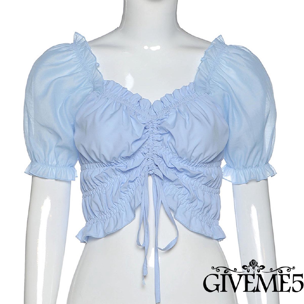 Áo Croptop Tay Ngắn Cổ Thuyền Thiết Kế Cột Dây Xinh Xắn Cho Nữ