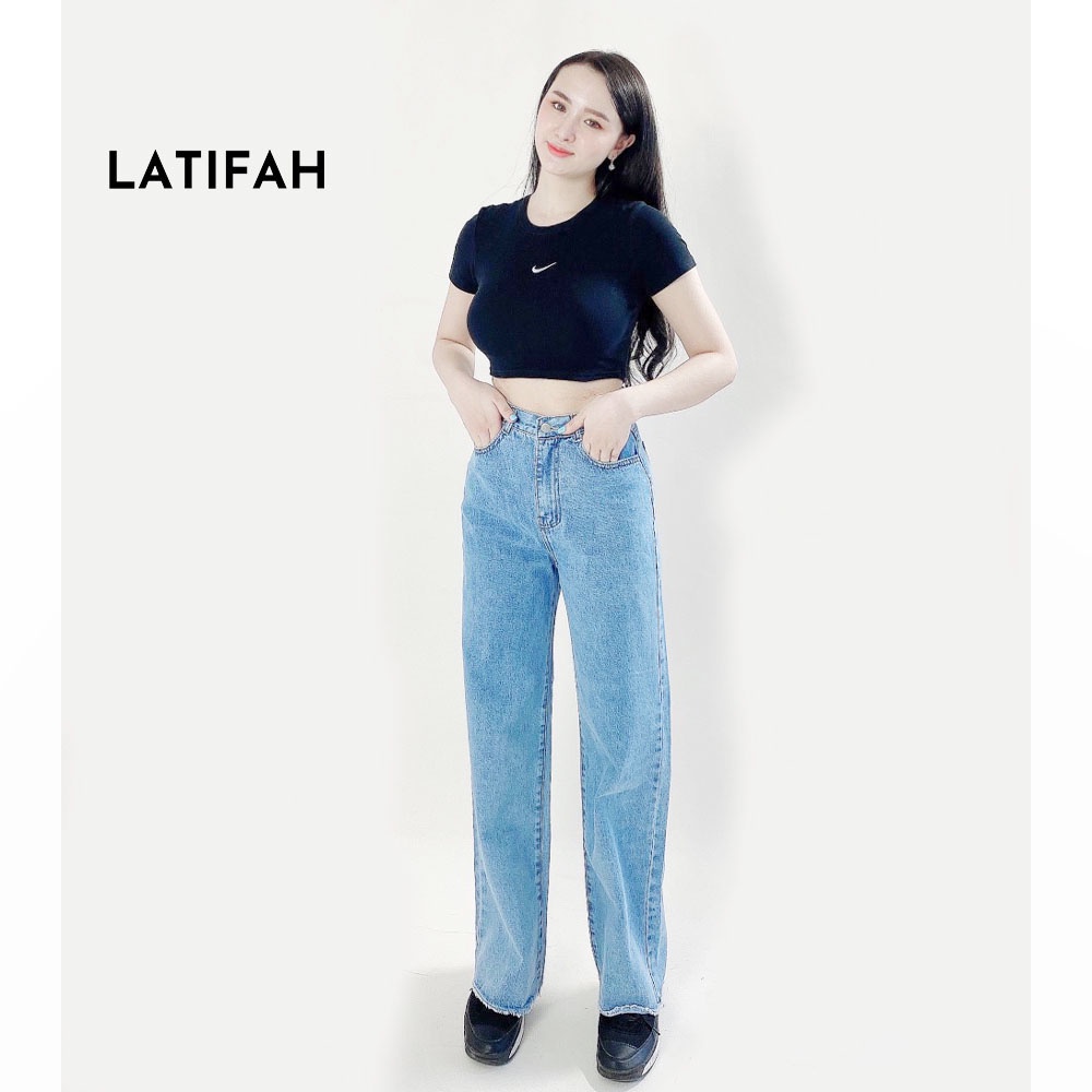 [Mã BMBAU50 giảm 7% đơn 99K] Quần baggy jeans nữ LATIFAH ống rộng đơn giản tua lai dài 101cm QD040 ulzzang hàn quốc