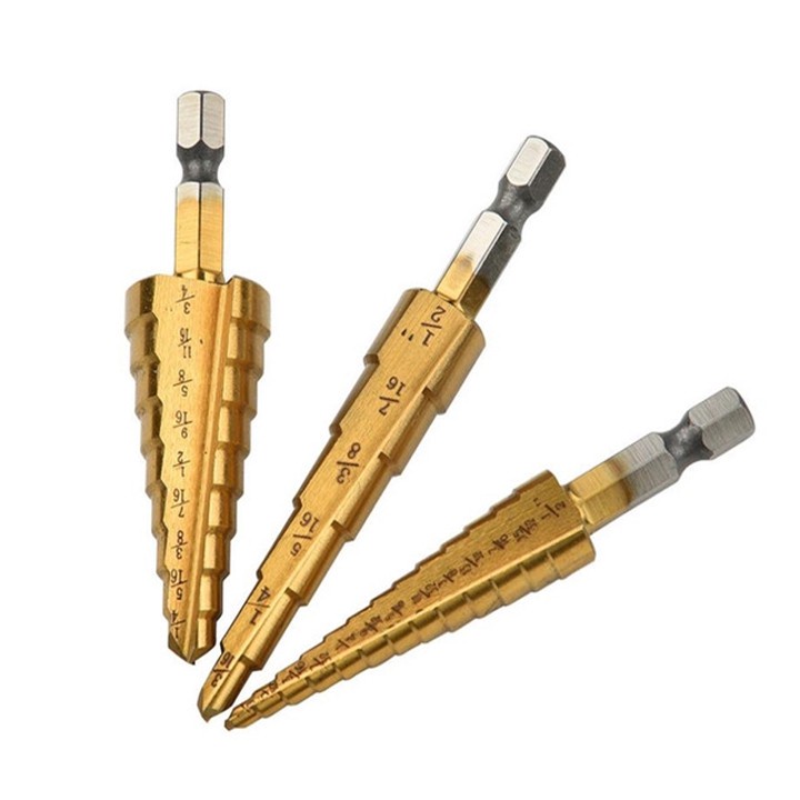 3 mũi khoan, Bộ 3 mũi khoan bước phủ titanium thép gió 4-20