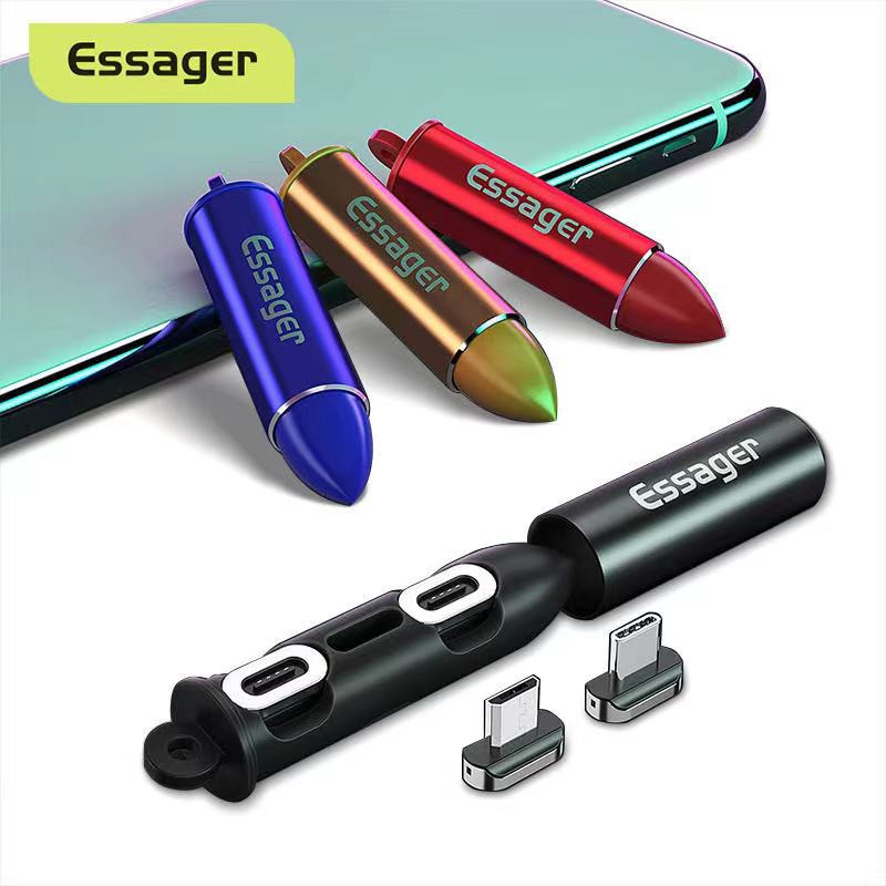 Hộp cắm cáp Essager bằng kim loại từ tính dễ mang theo dùng cho đầu nối cáp sạc từ tính Micro USB loại C