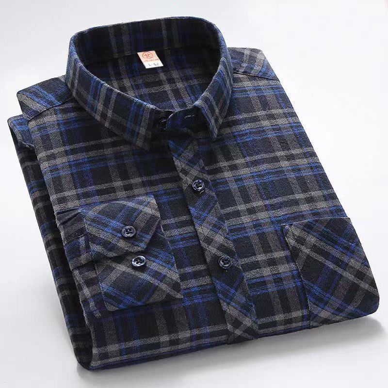 【Hàng Có Sẵn】Áo Sơ Mi Cotton Tay Dài Dày Dặn Sọc Ca Rô Thời Trang Thu Đông Cho Nam Trung Niên Pl