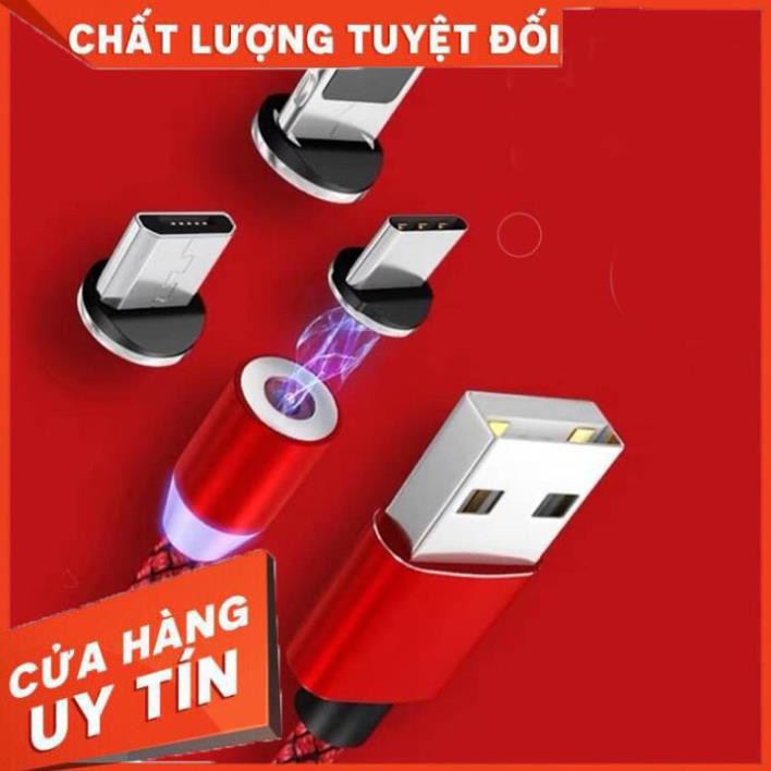 [ BÁN NHIỀU NHẤT ]Cáp sạc từ hút nam châm đầu Iphone | micro USB | Type C xoay 360 độ dây dù,có LED cao cấp