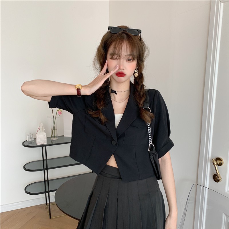 Korean women's loose solid color short short suit short sleeve jacket