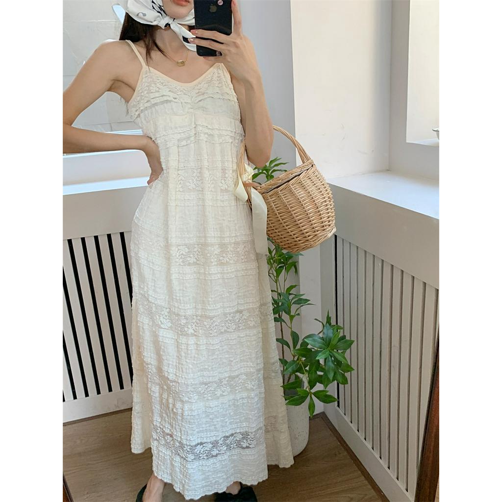 60761 Đầm Ren Hai Dây Xếp Tầng Ngọt Ngào