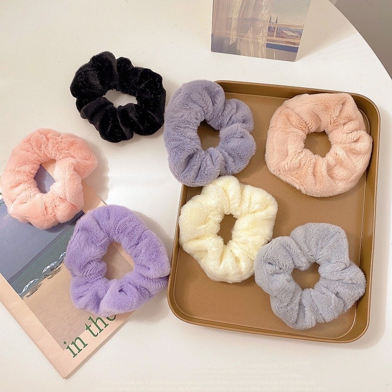 Dây Buộc Tóc Vải Nhung Scrunchies, Dây Cột Tóc Vải NhungTrơn Phong Cách Hàn Quốc