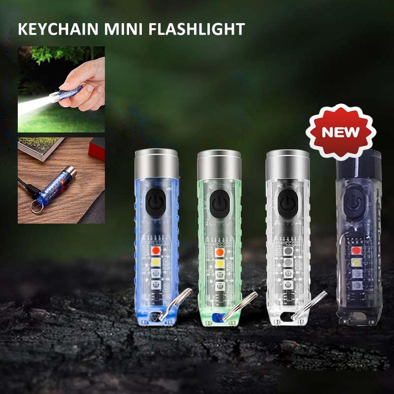 Đèn pin gắn móc khóa bằng nhựa bền ánh sáng trắng huỳnh quang tối đa 500lm mini