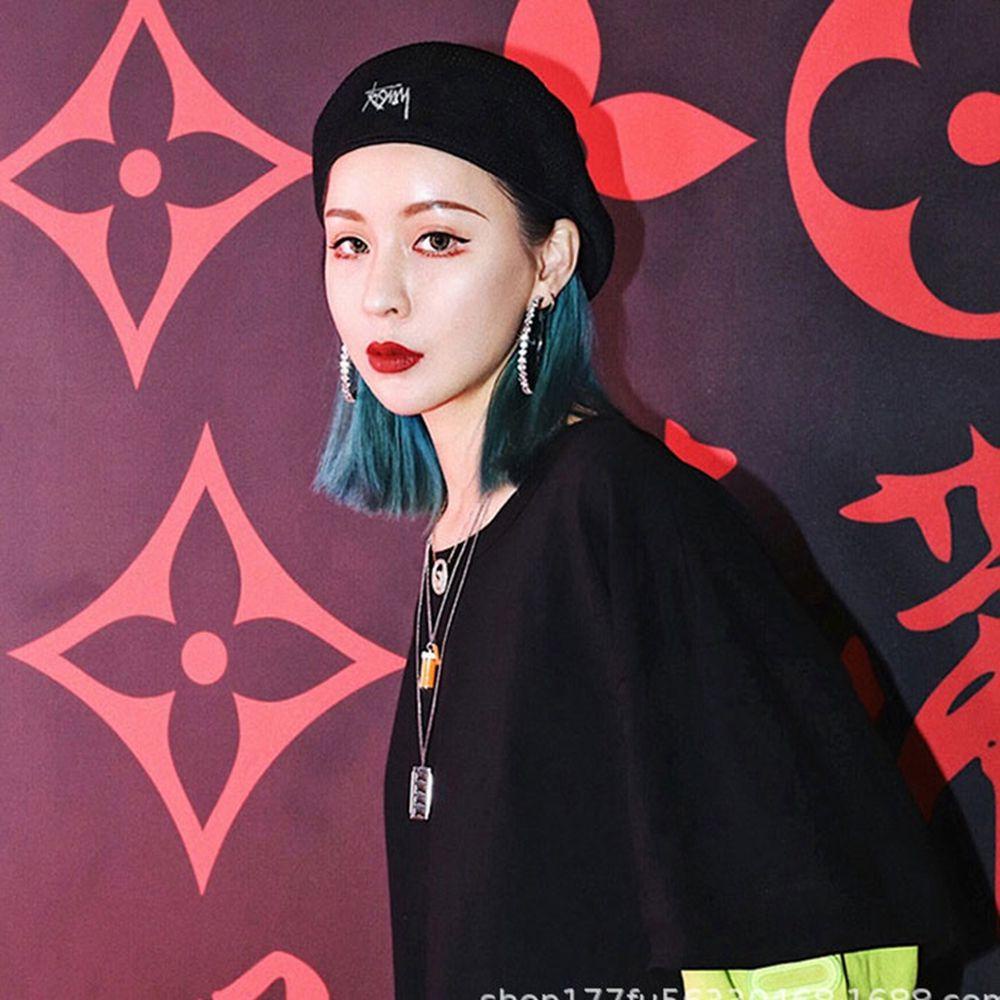 Mũ Beret Dệt Kim Phối Lưới In Chữ Phong Cách Hàn Quốc Thời Trang Thu Đông