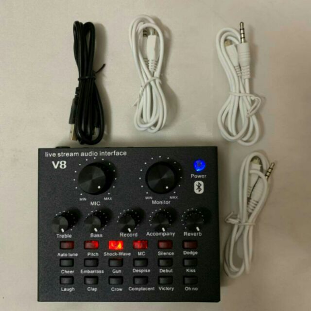 Combo bộ hát livestream mic BM900 và sound card V8 autotune bản quốc tế