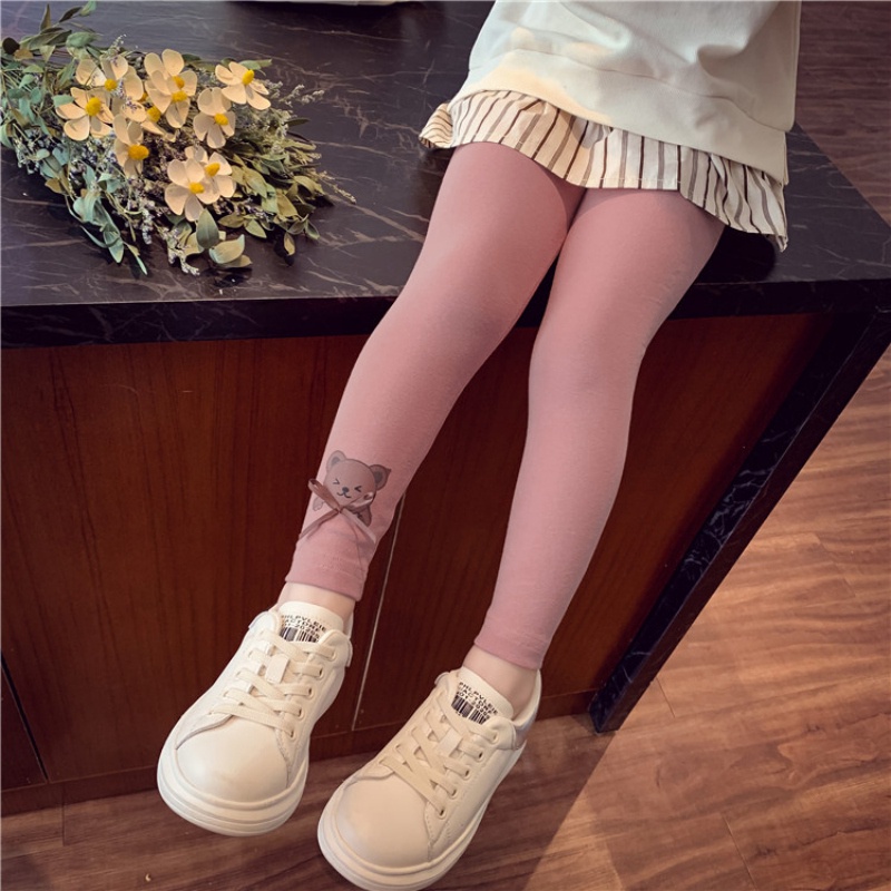 Quần legging mềm giữ ấm mùa đông in hình gấu hoạt hình dễ thương cho bé
