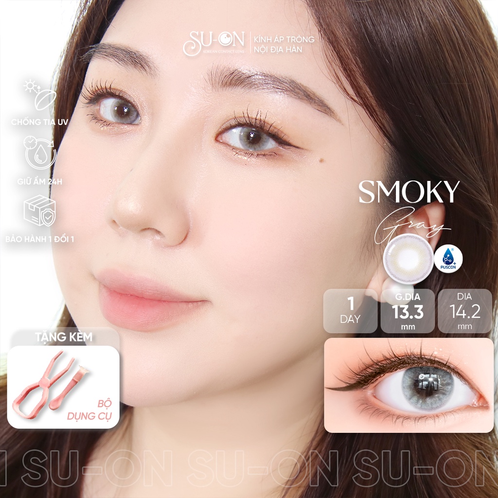 Lens 1 ngày Olens RUSSIAN SMOKY BROWN/GRAY áp tròng 14,2mm, nâu/xám tây long lanh Hàn Quốc, siêu êm đeo 24h