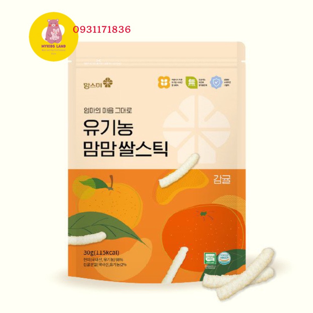 [Date T7.2023] Bánh gạo hữu cơ hình que MOMSMI Trái Cây Hàn Quốc cho bé ăn dặm từ 6M+ túi 30g